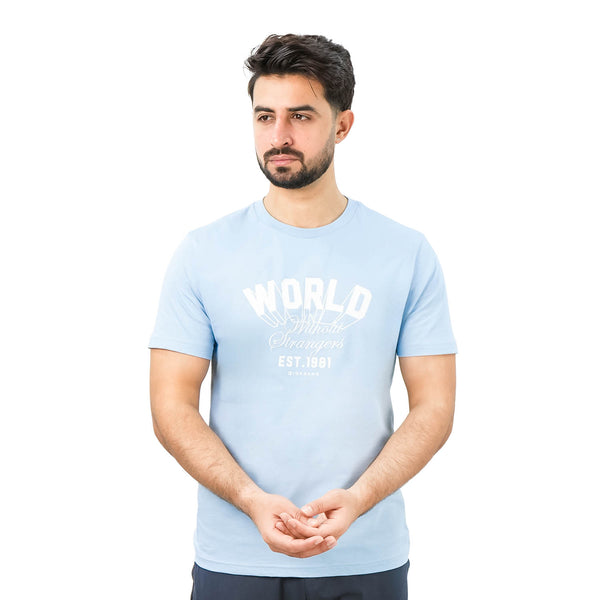 Men's World Without Strangers Print Tee - Slim Fit, Crew Neck, Cotton