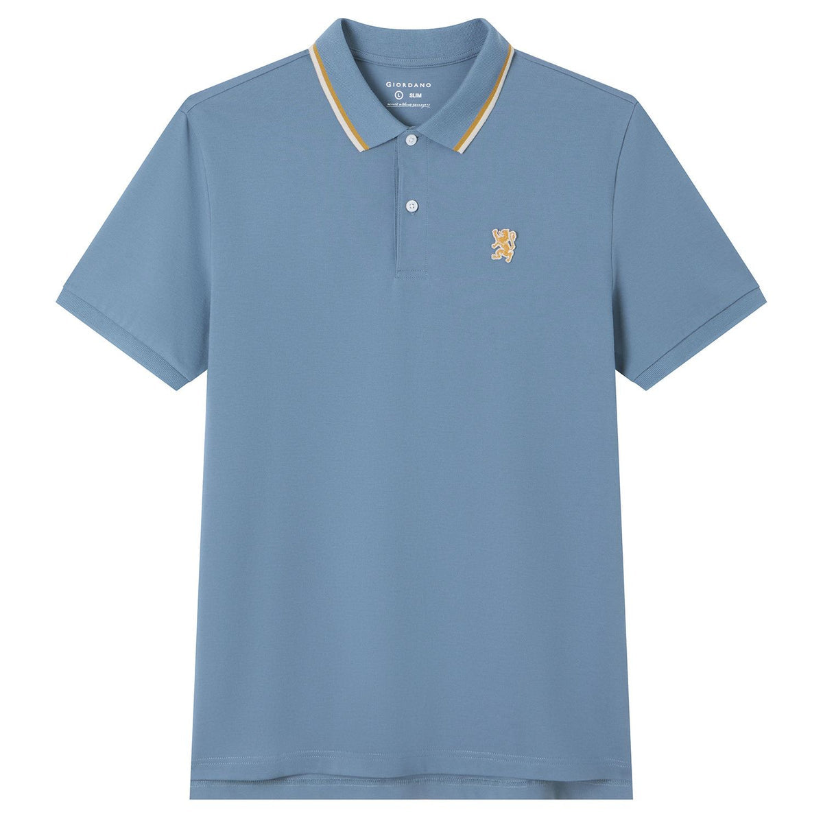 Men Slim Fit Cotton Lycra Pique Flat Knit Collar Embroidered Solid Polo