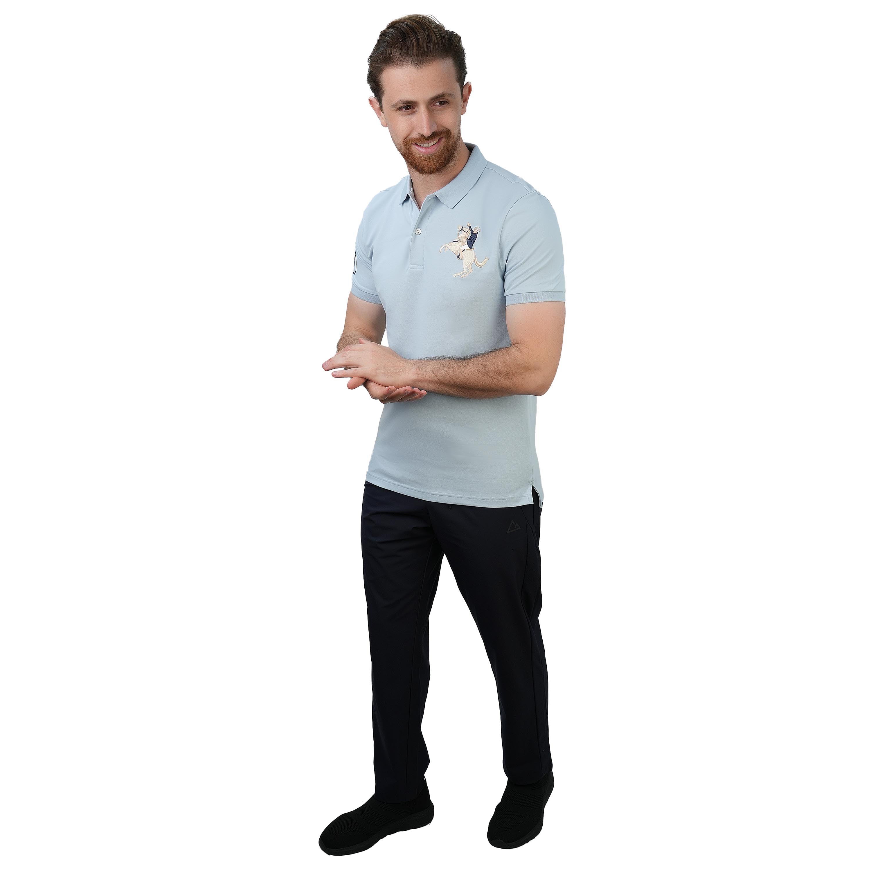 قميص بولو نابليون رجالي من القطن بأكمام قصيرة وقصة ضيقة