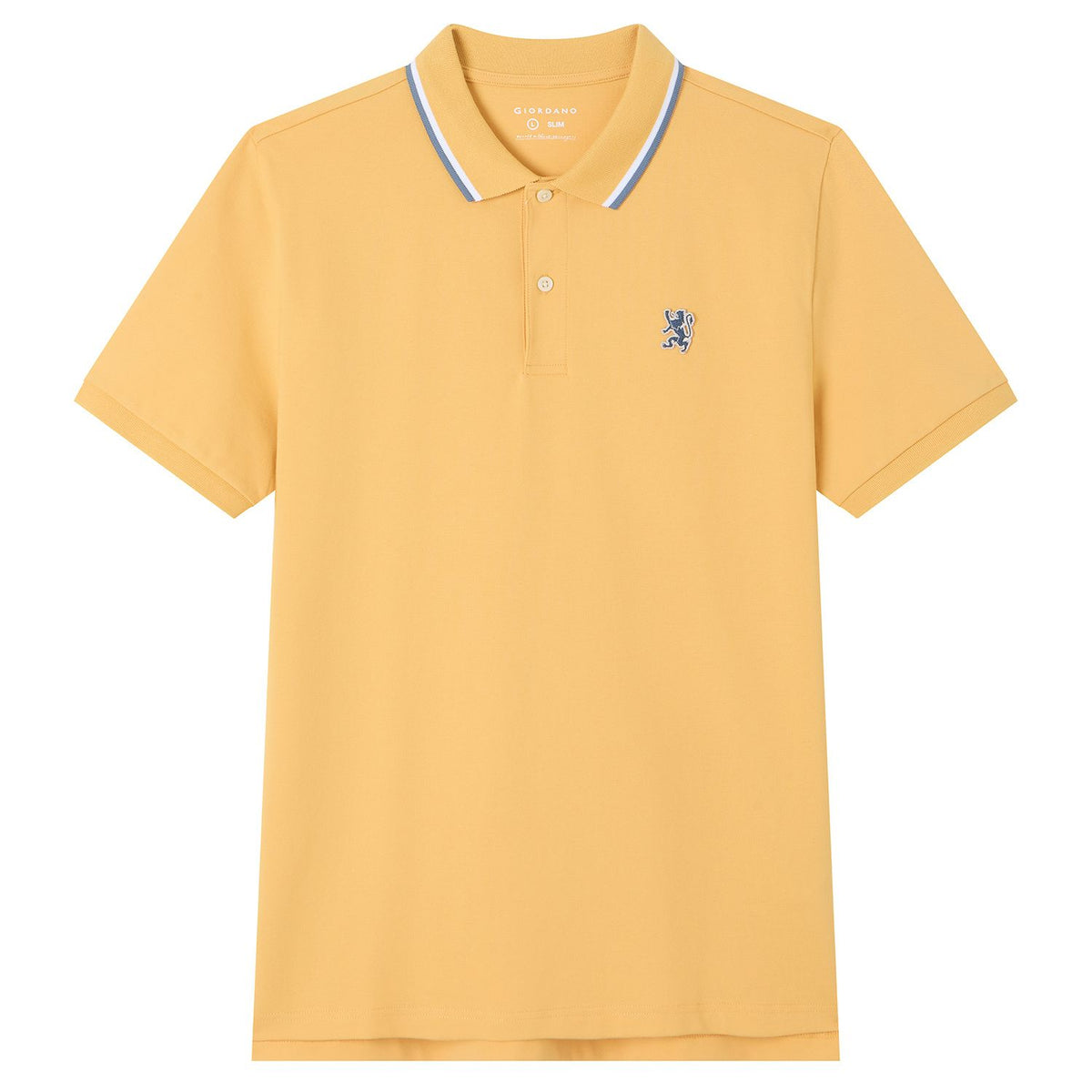 Men Slim Fit Cotton Lycra Pique Flat Knit Collar Embroidered Solid Polo
