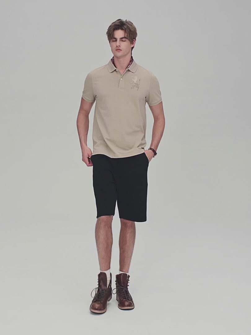 Men’s Slim Fit 3D Lion Embroidery Lycra Pique Polo