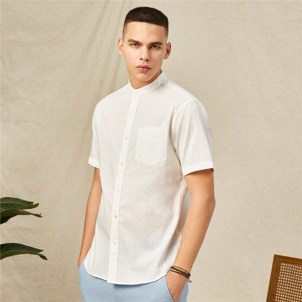 Men's Linen Cotton Short Sleeve Shirt