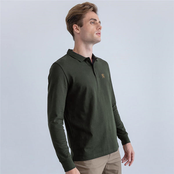 Men's Long Sleeve Small Lion Embroidery Polo