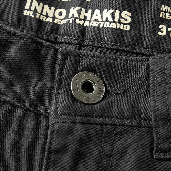 Stretchy mid rise regular tapered khakis