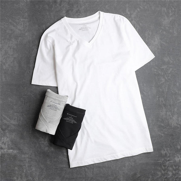 Men's plain cotton V-neck short sleeve T-shirt (three pieces)