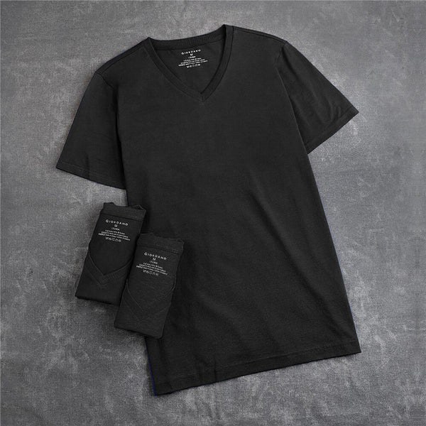 Men's plain cotton V-neck short sleeve T-shirt (three pieces)
