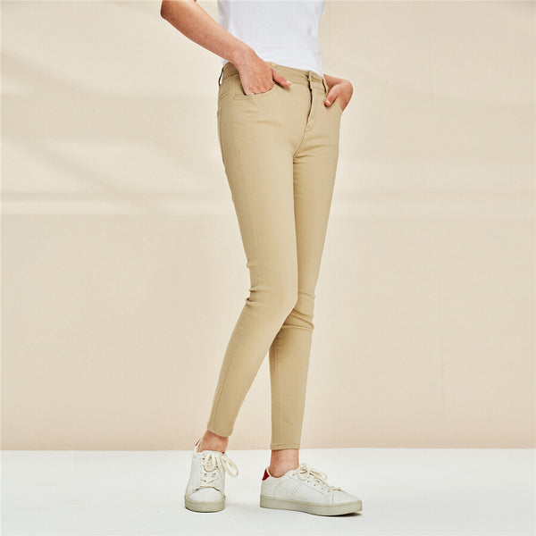 Solid slim mid-rise pants
